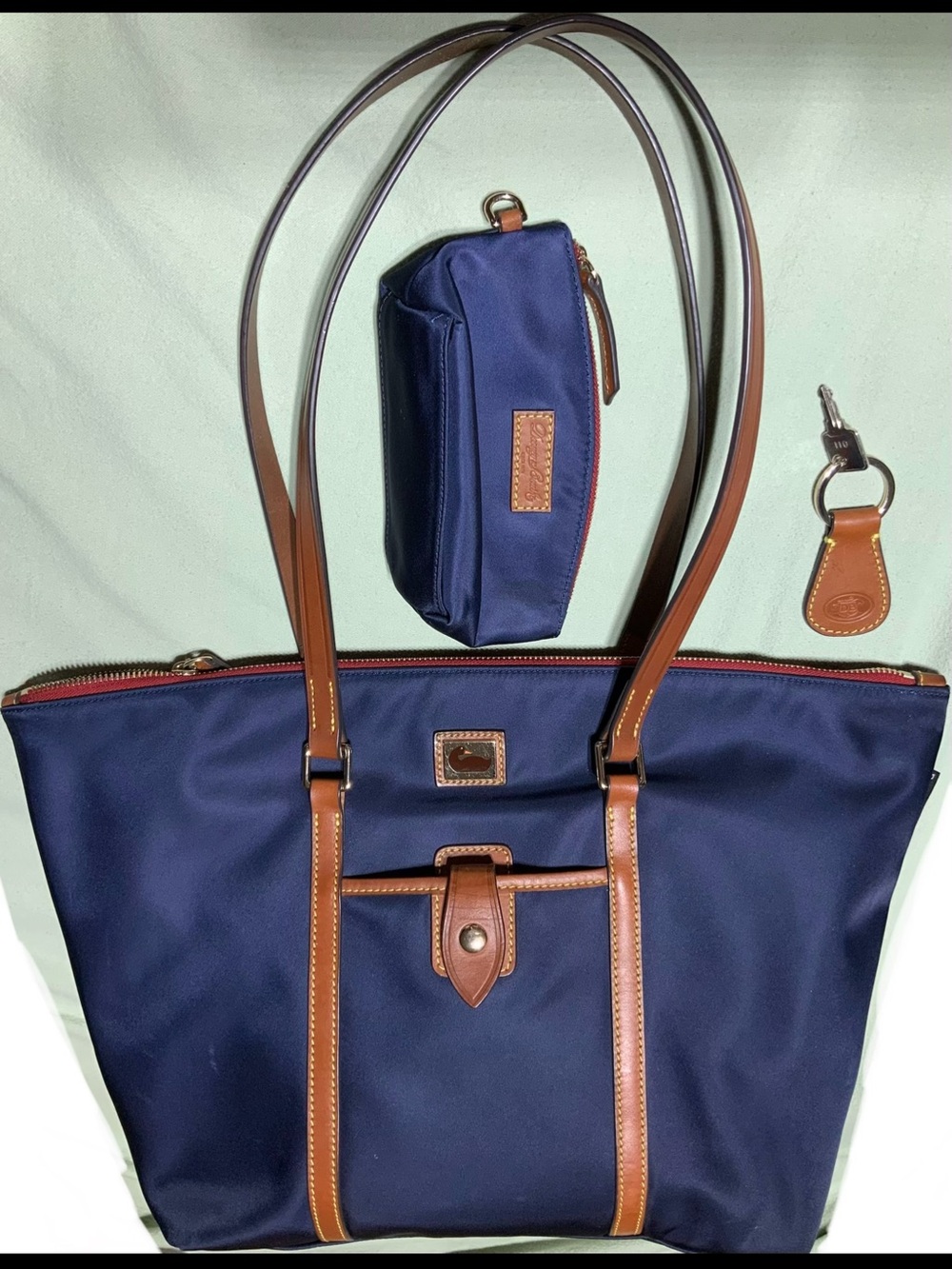 Dooney & Burke Nylon Wayfarer Camden Whiskey Brown Leather Trim Tote Bag Set